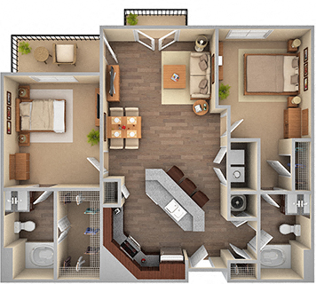 Floor plan for 2 beds, 2 baths, 1095 sqft